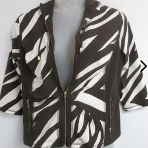 Zenergy by Chico's Brown/White Zebra Striped Zipped Jacket & Pockets Size 1 (8)